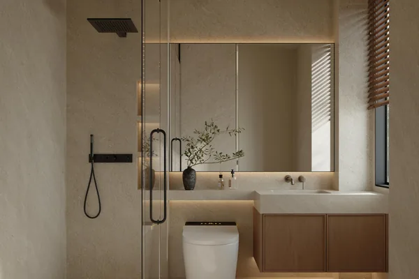 Bathroom with stone and timber