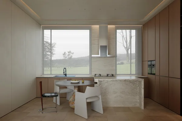 Handleless kitchen with soft-close runners