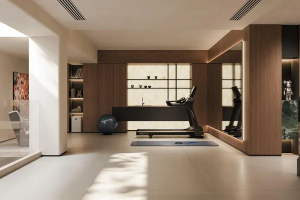 Open-plan living area with continuous joinery